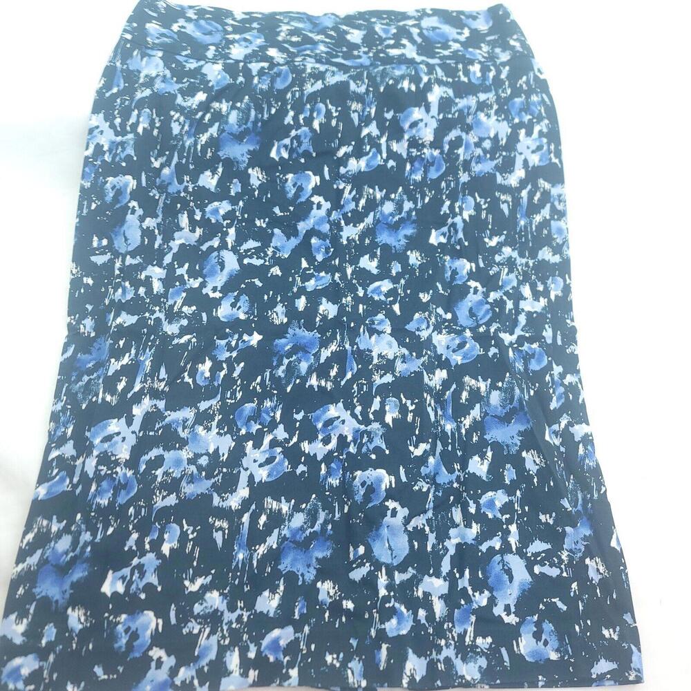 Grace Elements Blue Black Abstract Cotton Blend Size 6 Midi Skirt